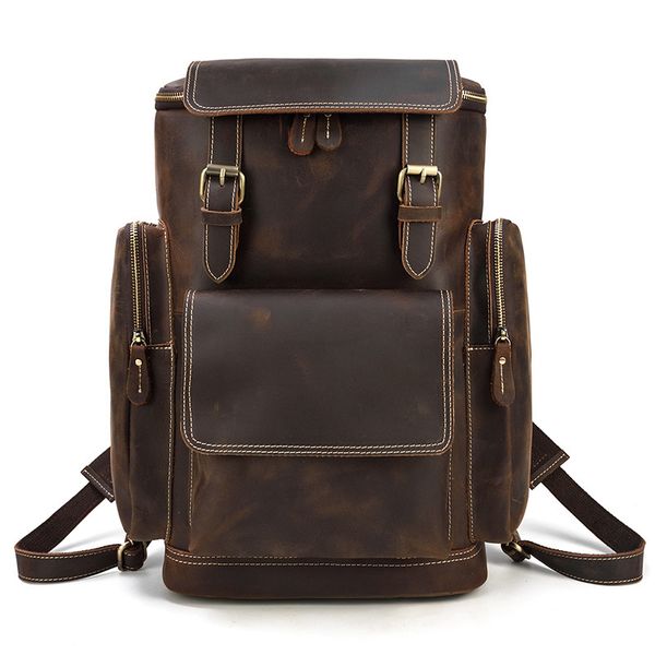 

style men's leather backpack men's crazy horse leather backpack head student bag travel