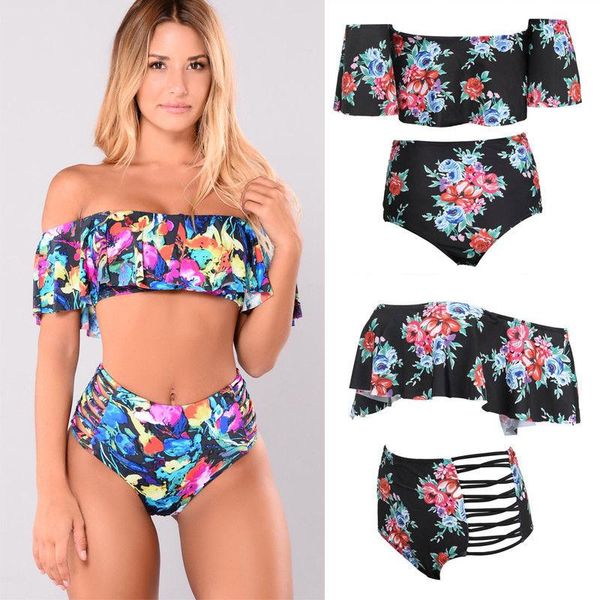 

women's swimwear women high waist bikini set off shoulder swimsuit push up padded bra bathing suit swim beachwear, White;black