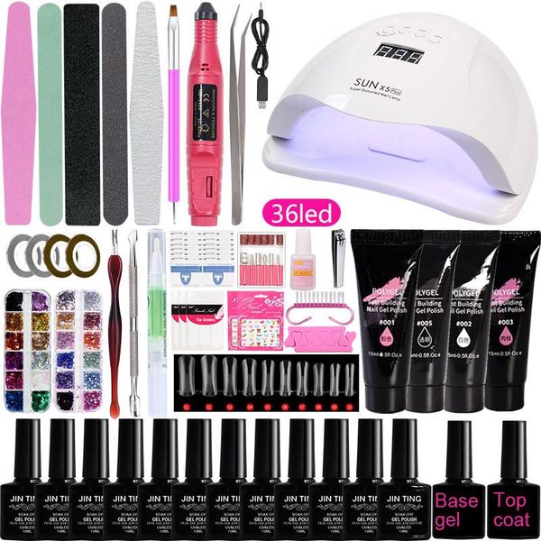 

nail art kits set and lamp choose 18/12 color gel polish kit electric drill machine manicure nails decorations