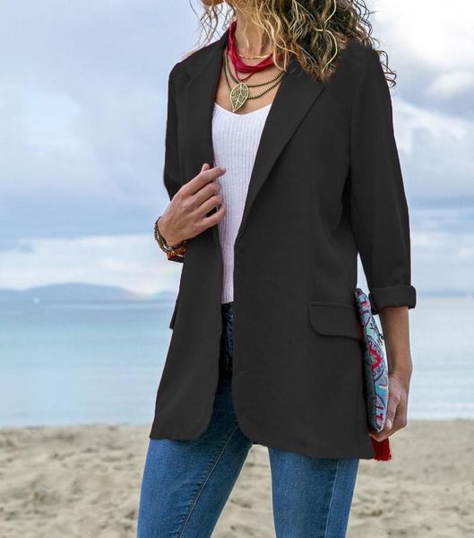 

women's suits & blazers spring fashion women long sleeve cardigans ladies solid color cardigan coat open front jackets womens and blou, White;black