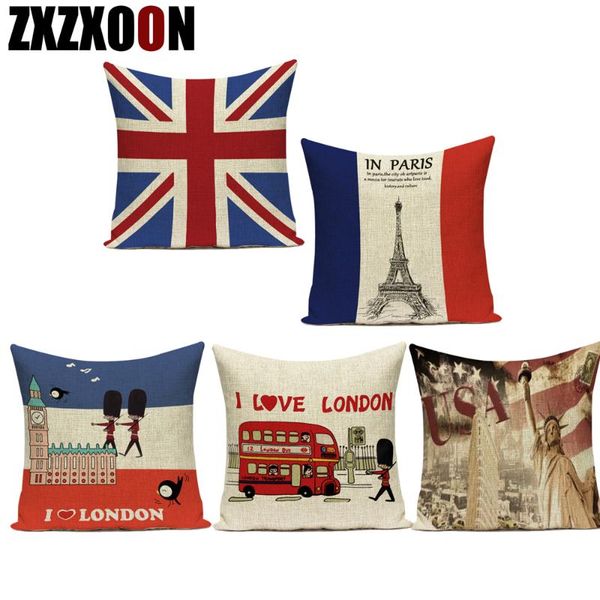 

cushion/decorative pillow nordic style london paris towel big ben lovely cartoon soldier bus cotton linen decorative pillows cushion cover f