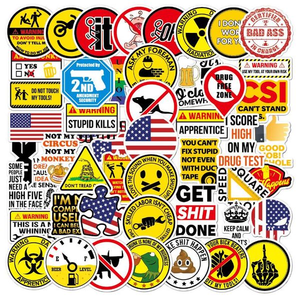 50 Stück Packung Helm Mark Aufkleber Toolbox Flagge Warnung Cartoon Graffiti Industrie Motorrad Aufkleber Motorrad Aufkleber