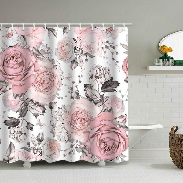 

shower curtains pink flower shading printed curtain waterproof bathroom
