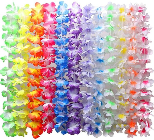 

decorative flowers & wreaths 36 counts tropical hawaiian luau flower lei party favors silk themed party, birthday, ceremony garland decorati