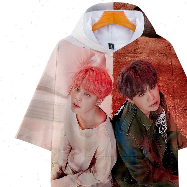 

harajuku streetwear 3d kpop hooded shirts men women short sleeve kawaii k pop clothes female hip hop hoodie dropship, Black