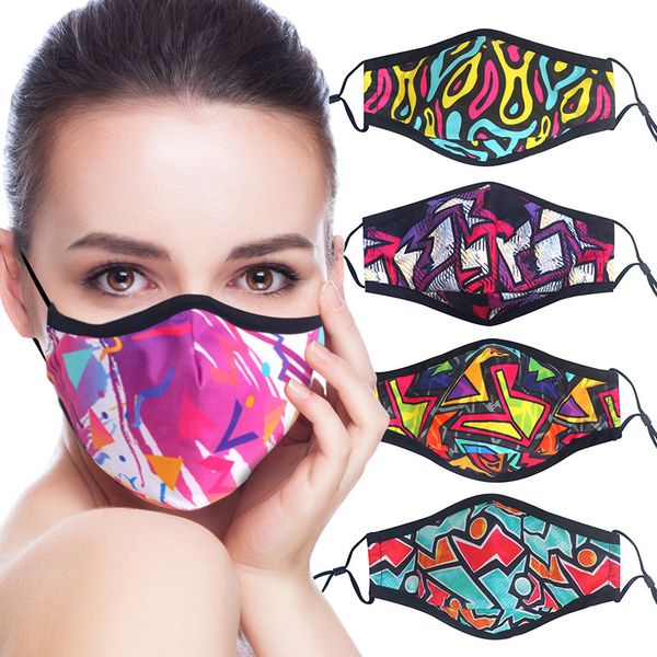

hop hip graffiti geometric printing dustproof washable cotton mask can insert pm2.5 filter