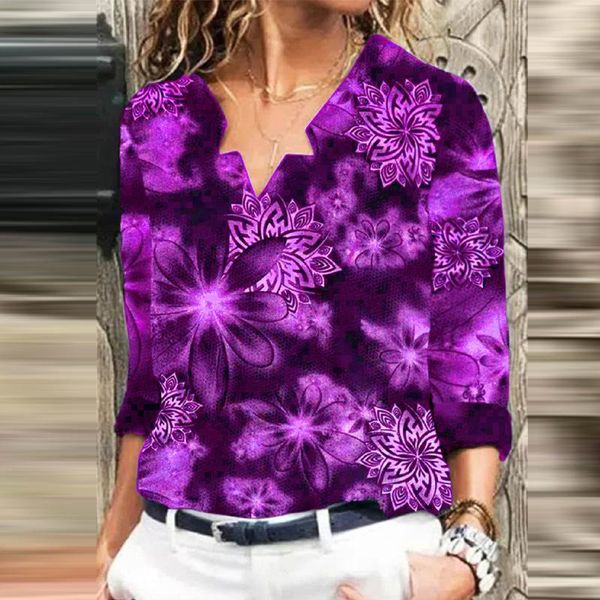 

women's blouses & shirts autumn ladies v-neck pullover 2022 spring casual long sleeve blouse elegant floral printed women sweatshi, White