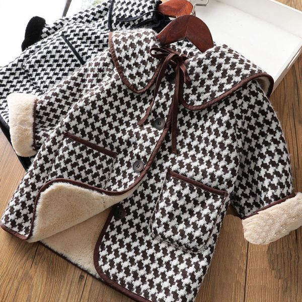 

winter wool liner kids coat girls coat cute petal pan collar belnds girls kids long sleeve warm outwear baby girl winter jacket, Blue;gray