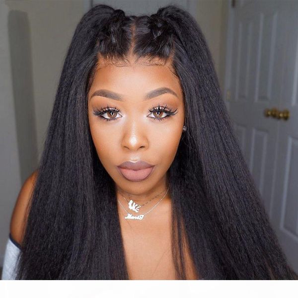 

cambodian yaki full lace human hair wigs for black women kinky straight lace front wigs pre plucked bleached knots, Black;brown