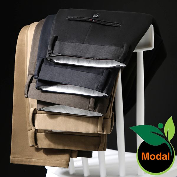 

2021 autumn new men's modal fabric casual office business fashion straight elastic anti-wrinkle brand trousers khaki black yj9r