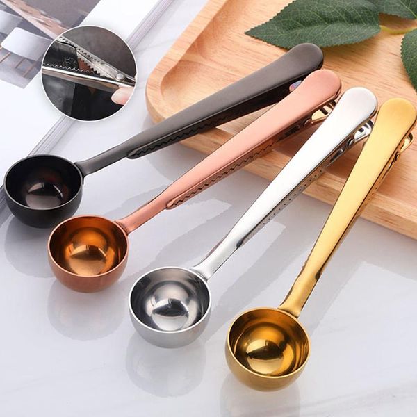 

spoons 2 in 1 stainless steel coffee spoon sealing clip kitchen accessories tool powder multifunctional cafe