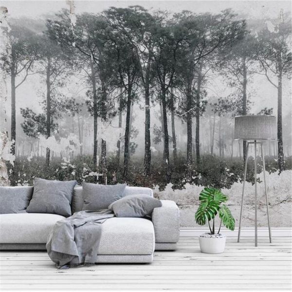 

wallpapers milofi custom large wallpaper mural nordic forest flying birds retro nostalgic wall tv background