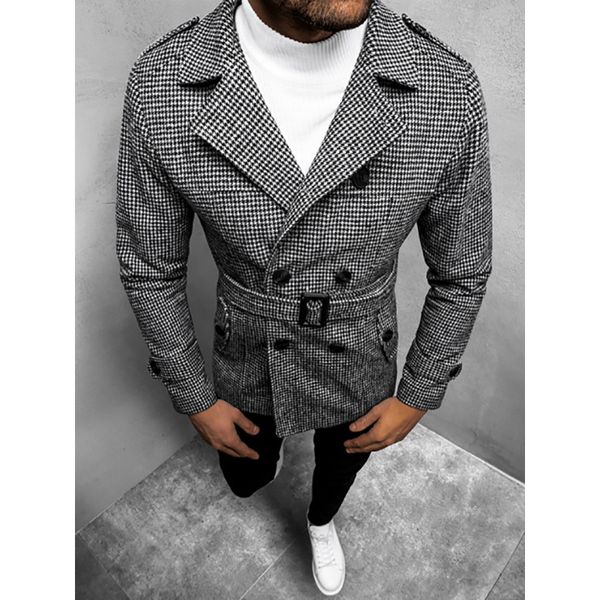 

new winter mens trench coats plaid stripe printed button pocket decorative long windbreaker coat fashion outerwear, Tan;black