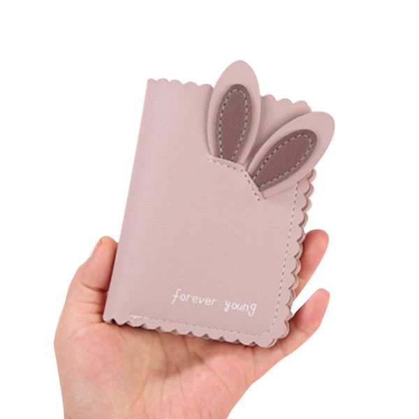 

card holders women vertical mini ears billfold wallet holder short design leather purse girls clutch money bag handbag, Brown;gray