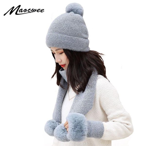 

hats, scarves & gloves sets winter knitted beanies hats women thick warm pompom skullies hat female knit letter bonnet caps outdoor riding, Blue;gray