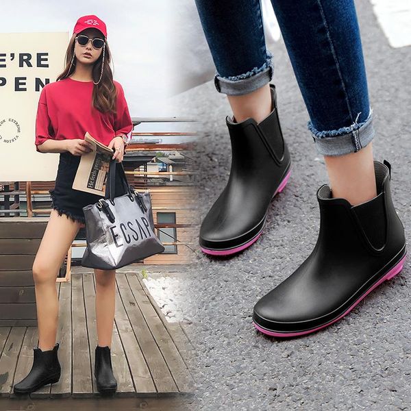 

boots 2021 fashion korean style short rainboots waterproof kitchen working shoes galoshes antiskid black silver with cotton pad