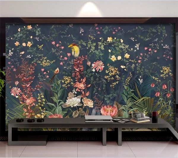 

wallpapers custom wallpaper 3d hand-painted flowers bird beautiful flower woods murals living room bedroom background decoration waterproof