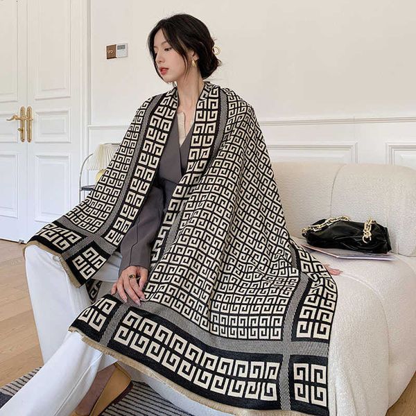 

cashmere women's winter korean version versatile thickened warm scarf double-sided dual-purpose air conditioning room cloak shawl, Blue;gray