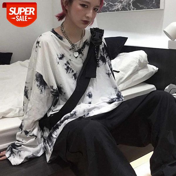 

Korean Style Vintage Ladies Tie Dye Printed Couple Lover T-shirts 2020 Fashion Autumn Women Long Sleeve Loose Tee Tops WDC5903 #pY1g, White