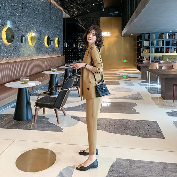 

women's two piece pants 2021 spring casual women pant suits notched collar blazer jacket & pencil female office work wear 2 sets m565, White
