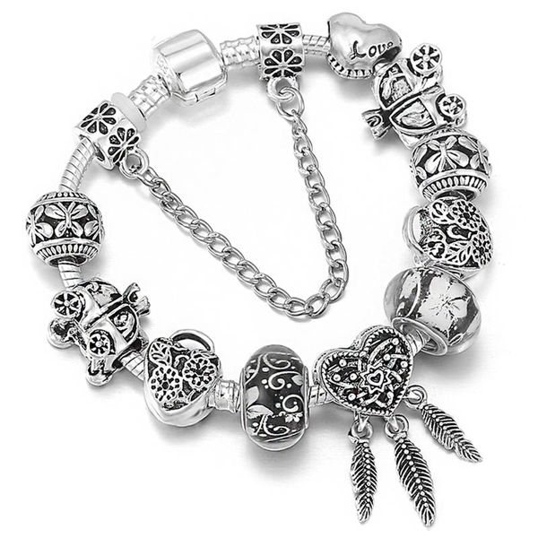 

charm bracelets yexcodes cross-border diy hollow butterfly and flower alloy beaded silver plated bracelet women fine dreamcatcher, Golden;silver