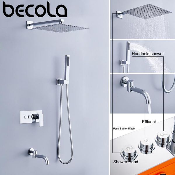 

becola the new design of 3 functional water shower set brass wall type concealed shower 8/10/12/16 inch stainless steel