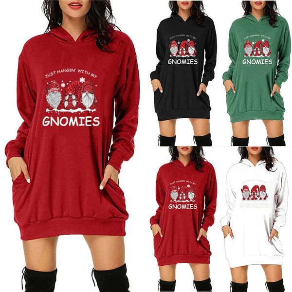 

women's hoodies & sweatshirts santa claus pockets hooded christmas mid-length autumn casual womens long sleeve sweatshirt pullover, Black