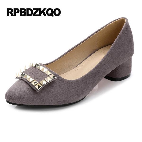 

dress shoes pumps size 4 34 2021 classic high heels block stud pointed toe suede ladies low gray rivet 33 autumn fashion, Black