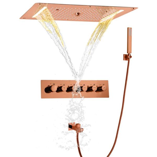 

bathroom shower sets 700x380 mm rose gold rain head with handheld spray thermostatic bath system