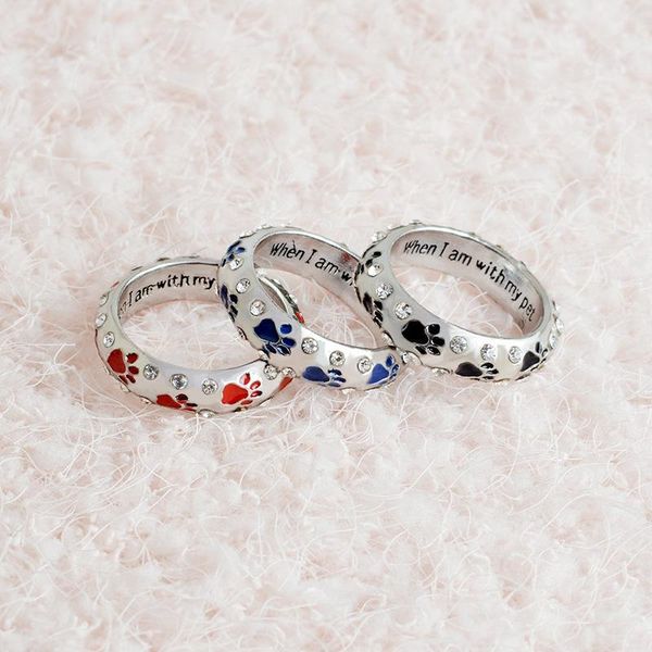 

cluster rings when i am with my pet complete animal ring dog footprints simple jewelry for parent, Golden;silver