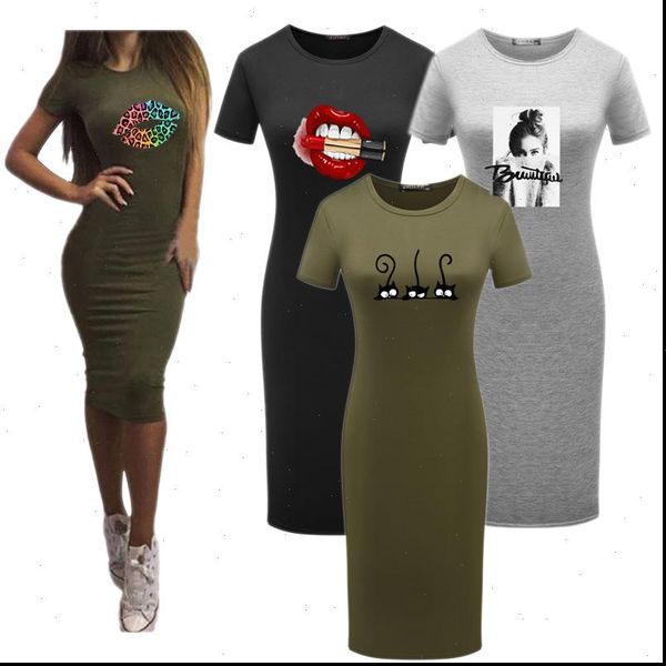 

womens dress vestido 2021 summer clothes short sleeve slim bodycon dress tunic round neck casual slim tshirt dresses for women, Black;gray