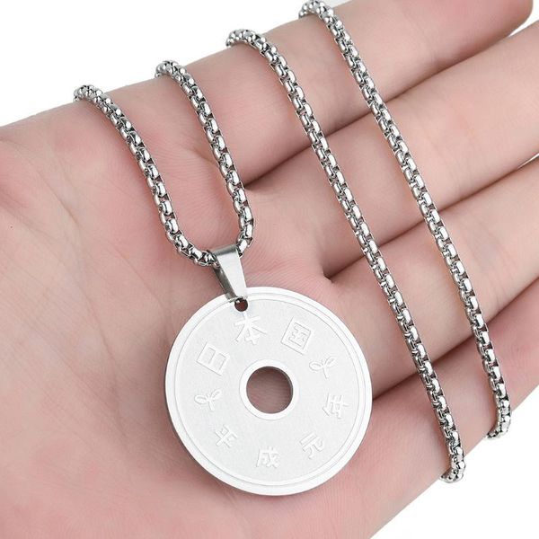 

pendant necklaces cxwind stainless steel women lucky japanese coin necklace collares de moda boho geometric collier charm jewelry gift, Silver