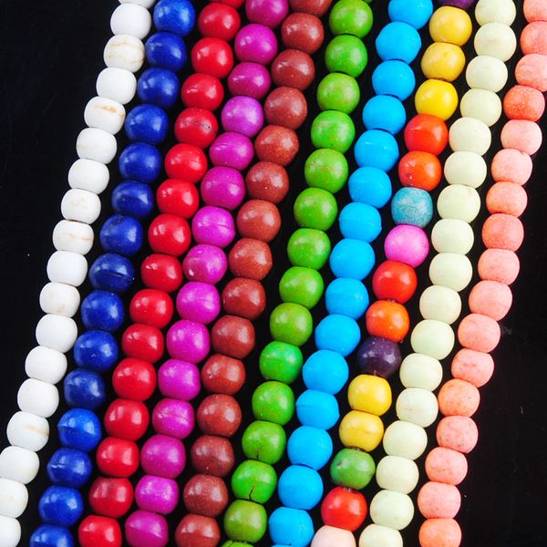 

wojiaer mix colored howlite turquoise gem stone round ball loose beads fit bracelets & bangles making 16'' strand by933, Black