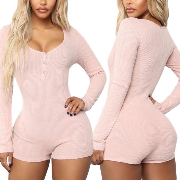 

women's jumpsuits & rompers bodycon knitted bodysuits women long sleeve deep v neck slim fit skinny fitness sport playsuits homewear st, Black;white