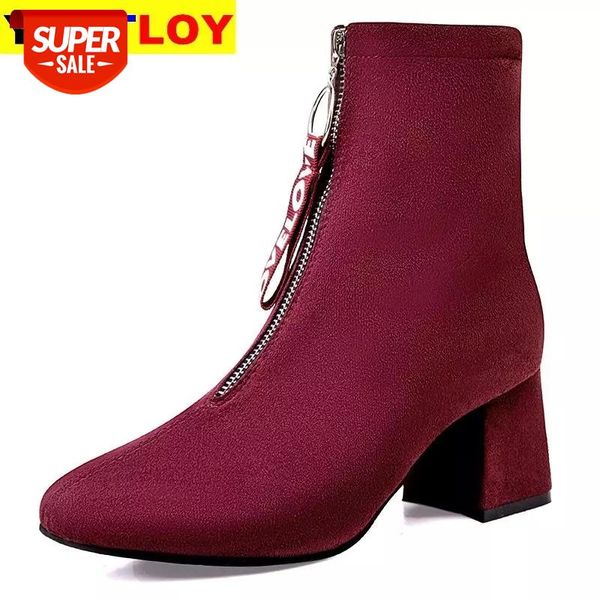 

2020 autumn and winter new women's comfortable shallow mouth pointed boots zipper simple sweet wild heel boots black #d09n