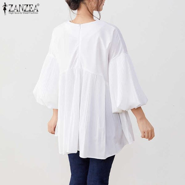 

women's blouses & shirts blouses elegant pleated spring solid casual puff sleeve blusas female o neck plus size k1fc, White