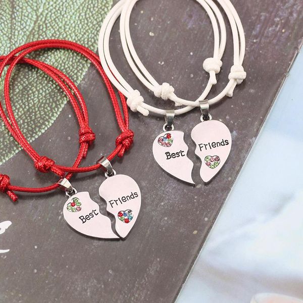 

charm bracelets multicolored leather friend bracelet for women men heart shaped crystal pendant adjustable jewelry gift 2021, Golden;silver