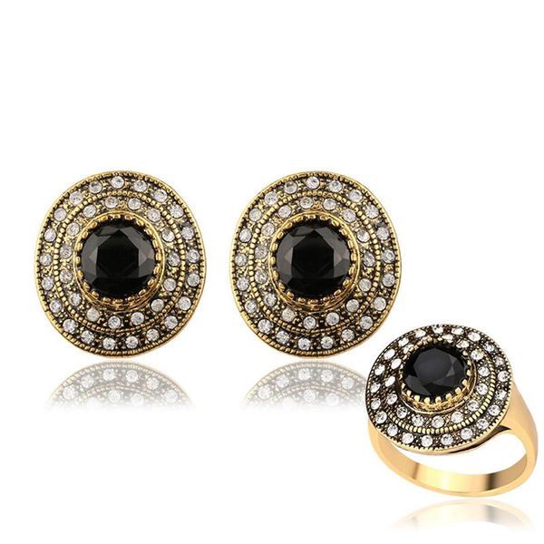

earrings & necklace retro trendy round crystal gold color bridesmaid jewelry set for woman christmas party earring/ring clothing with decor, Silver