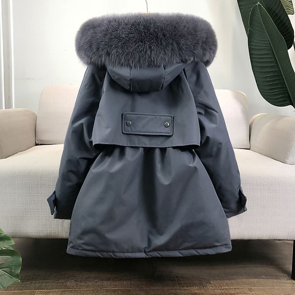

2021 winter great real genius fox skin with hood white duck down patched women's fashions short just arrived jacket urk9, Black