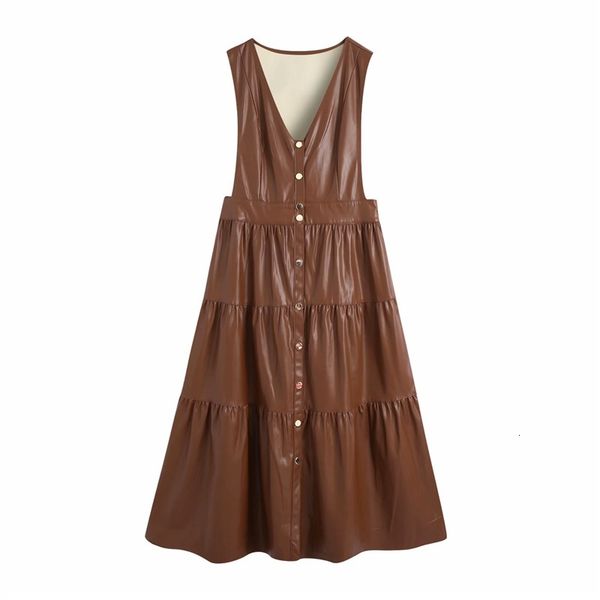 

casual dresses women fashion faux leather coffee color za long ladies stylish single breasted cascade pleated pu autumn dress 5nvl, Black;gray