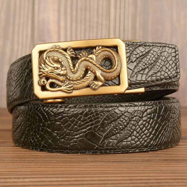 

belts feilong automatic buckle layer cowhide men's belt personality retro youth crocodile real, Black;brown
