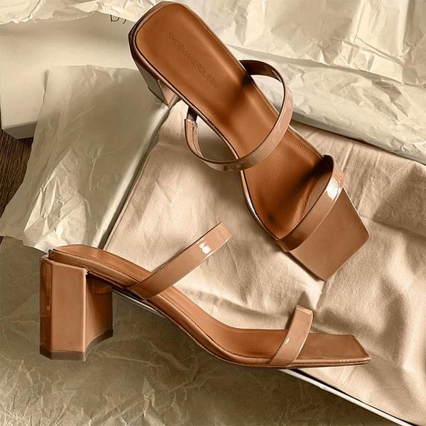 

giyuwood heel slipper women's sandals vintage square toe narrow band high heel sandals women summer shoes women swc0713, Black