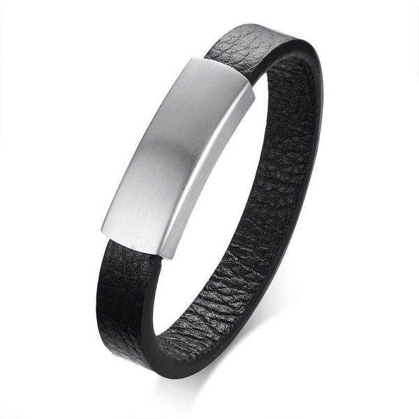 

2021 stainless steel magnet buckle medical microfiber leather suitable for men's simple style and fashion bracelet q0720, Black