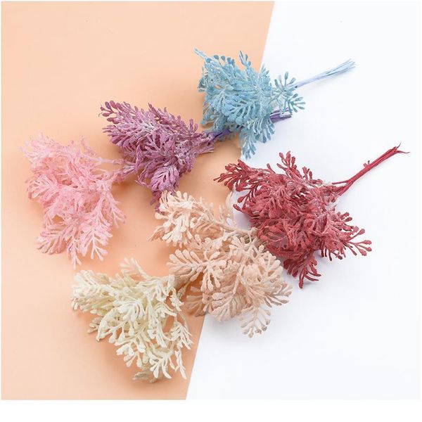 

6pcs red coral artificial water grass decorative flowers wreaths fake plants home decor diy gifts box silk leaf scra jllaeg