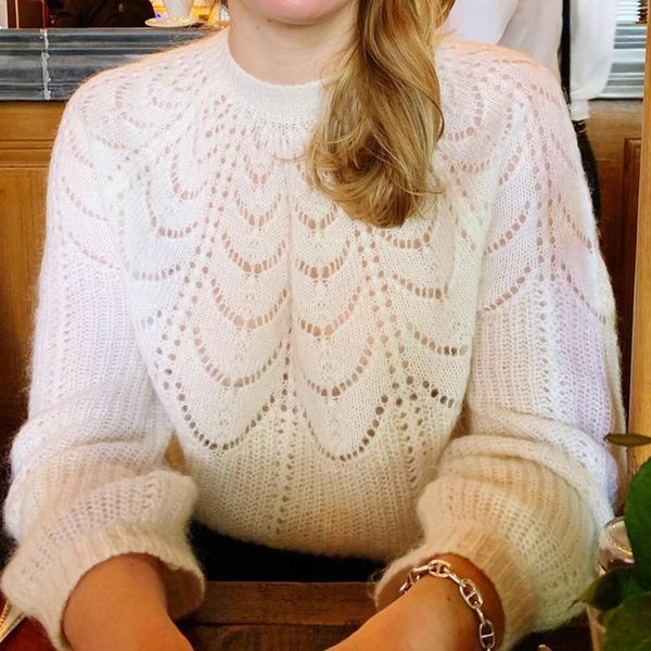 

paulin knitted jumper women warm mohair wool puffed sleeve o nenck chic sweater autumn winter vintage pullover 210218, White;black