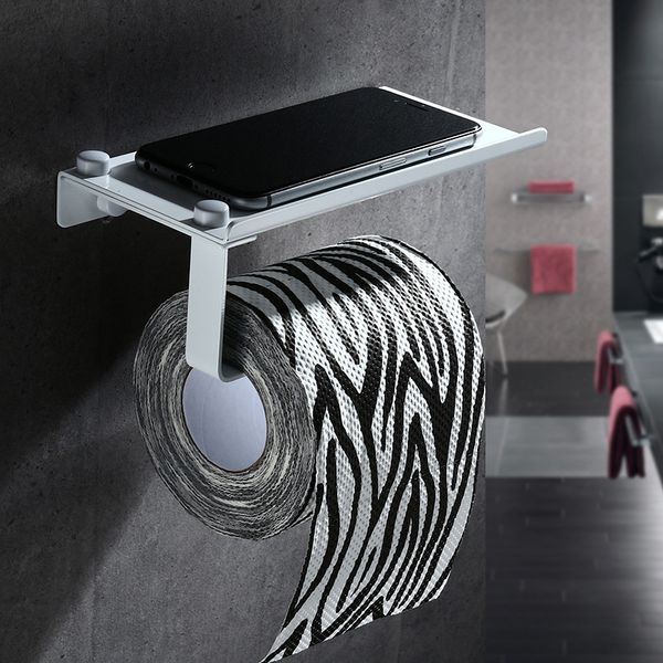 

2021 new bathroom with phone shelf aluminum black roll square white toilet paper tissue holder eksg