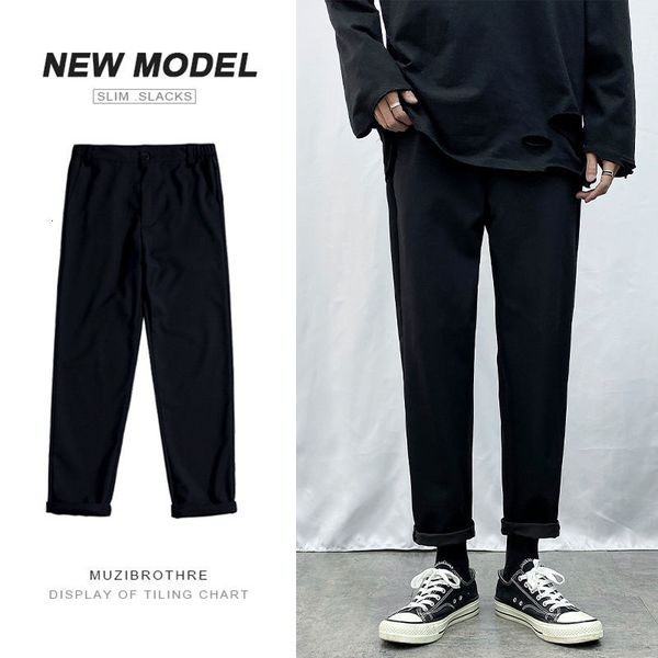 

2021 new spring summer cotton black casual men's slim fashion business men straight suit pants mens m-4xl b2gv