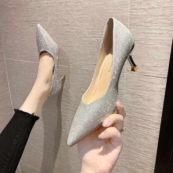 

luxury dress shoes sier high heels female stiletto temperament summer 2021 dign sense of minority pointed french single shoe fairy style, Black