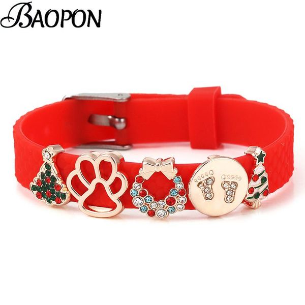 

link, chain shinning 10mm christmas tree slide charm mesh bracelet with footprints beads keeper for women kids xmas jewelry gift, Black