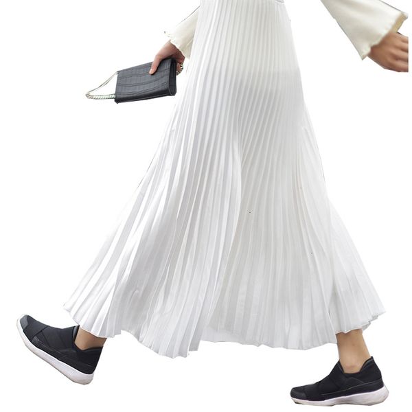

women long pleated skirt high waist women white long skirt female autumn vintage women maxi skirt, Black